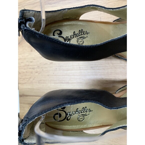 Seychelles Women's Wedge Platform Shoes Black Leather Back Zip Open Toe Size  9 - Picture 14 of 16